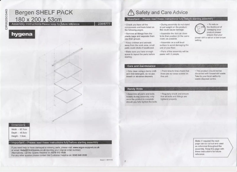Page n°1 - Manuel utilisateur Hygena Bergen 238/6777