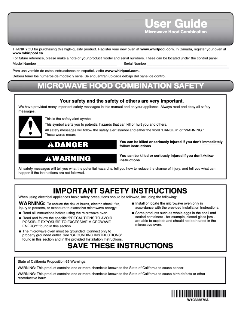 Page n°1 - Manuel utilisateur Amana UMV1160CB