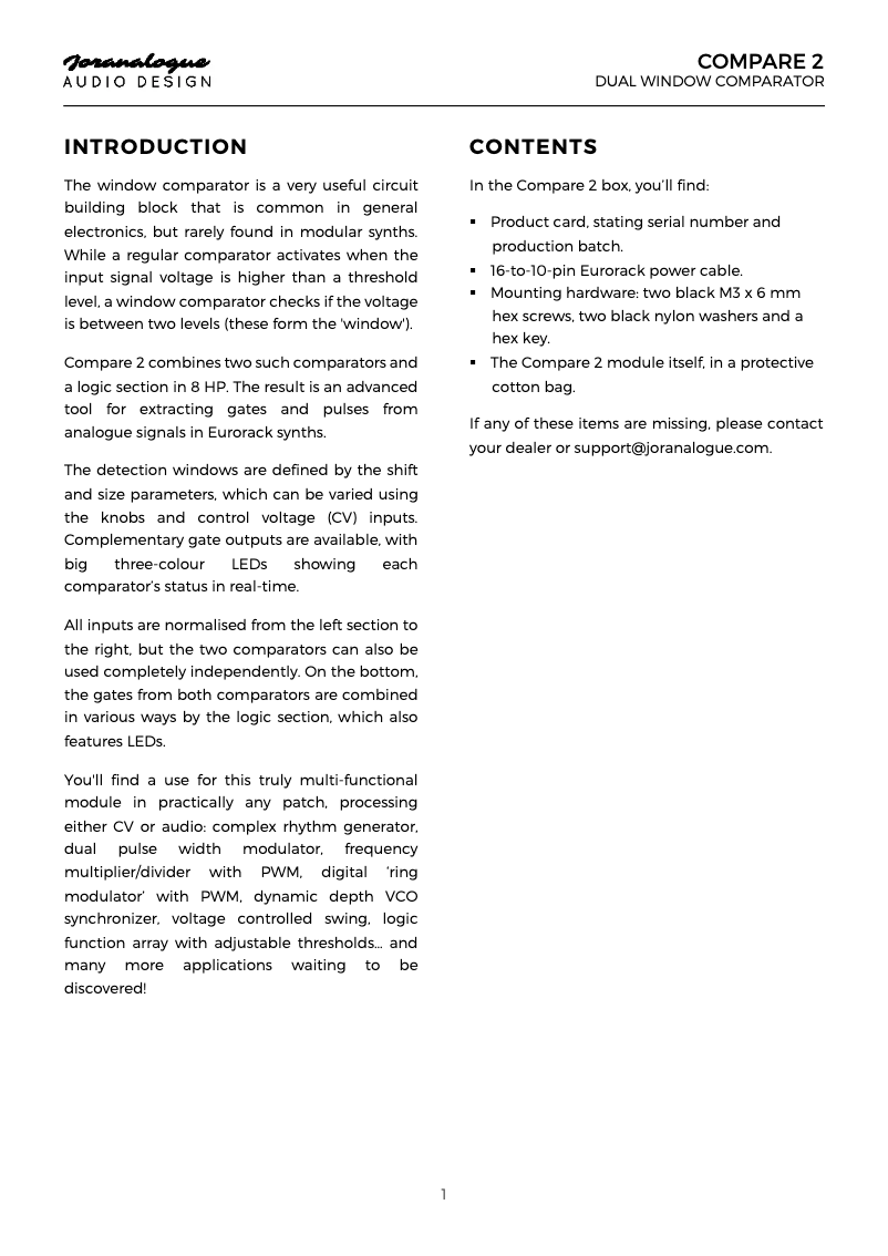 Image de la première page du manuel de l'appareil Compare 2