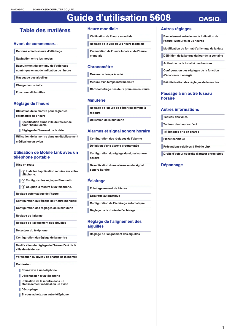 Page 1 de la notice Manuel utilisateur Casio G-Shock GST-B200B
