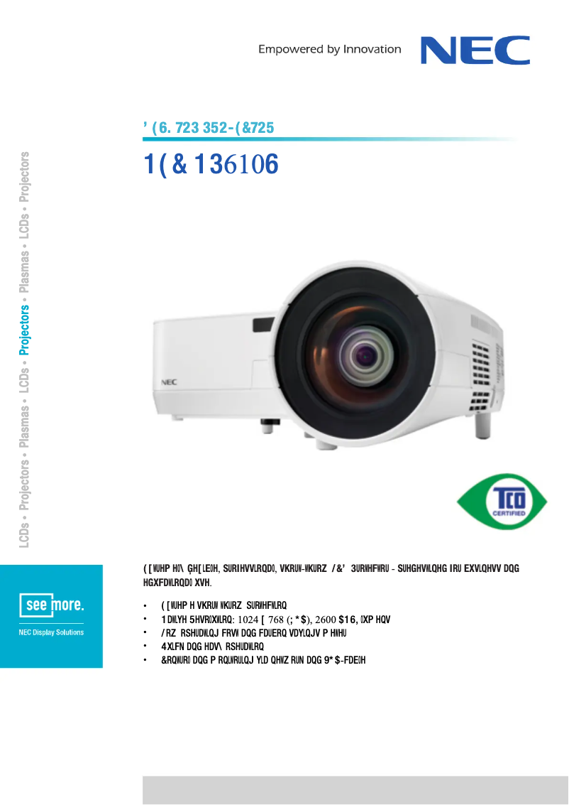 Page 1 de la notice Fiche technique NEC NP610S