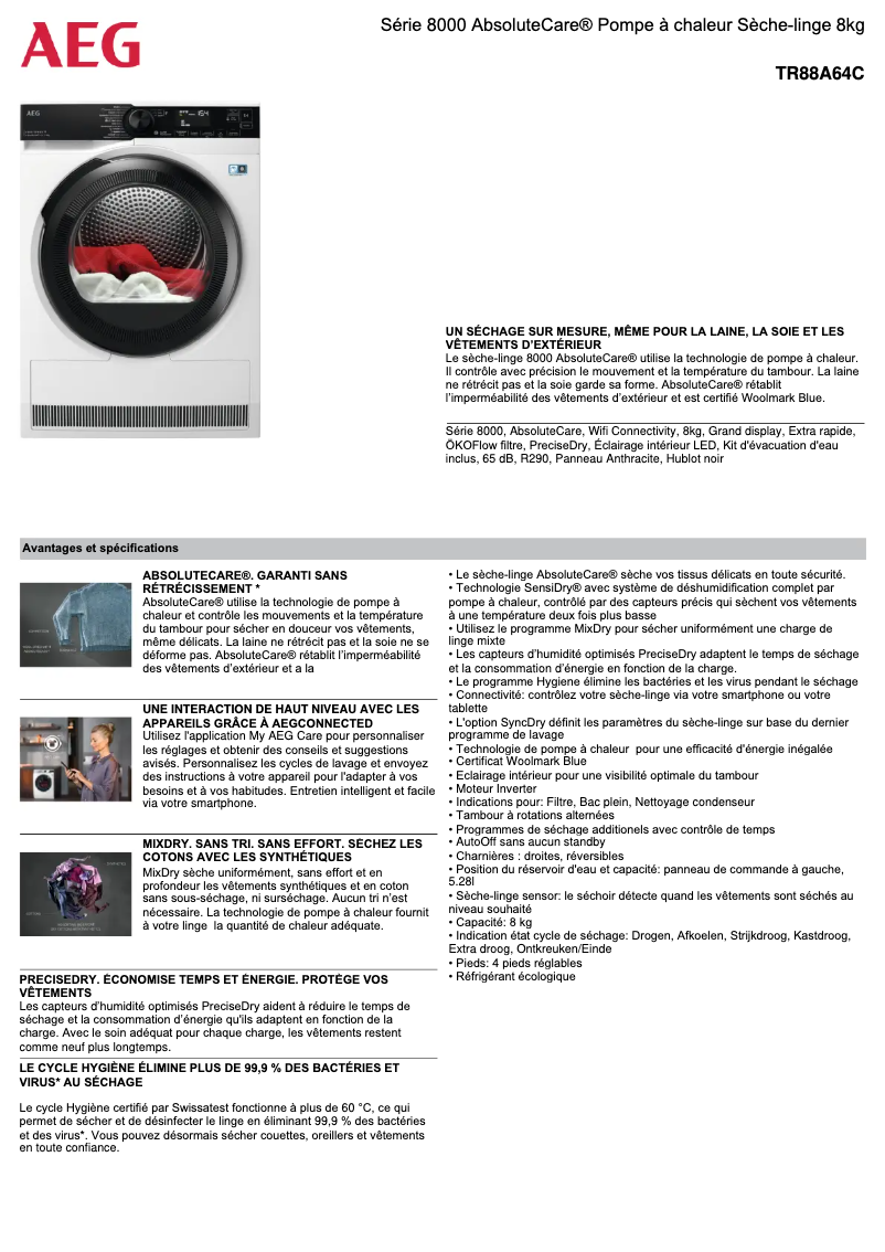 Página 1 del manual Ficha técnica AEG TR88A64C