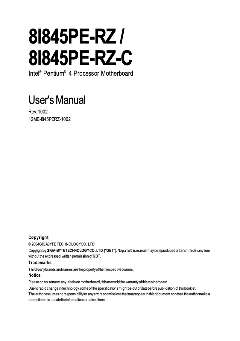 Image de la première page du manuel de l'appareil 8I845PE-RZ