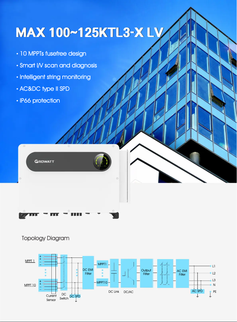 Page 1 de la notice Fiche technique Growatt MAX 125KTL3-X LV