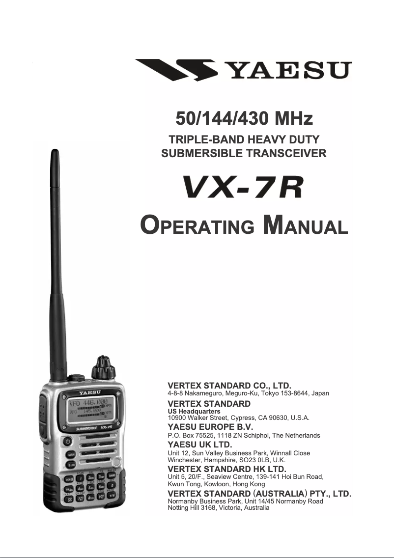 Page 1 de la notice Manuel utilisateur Yaesu VX-7R