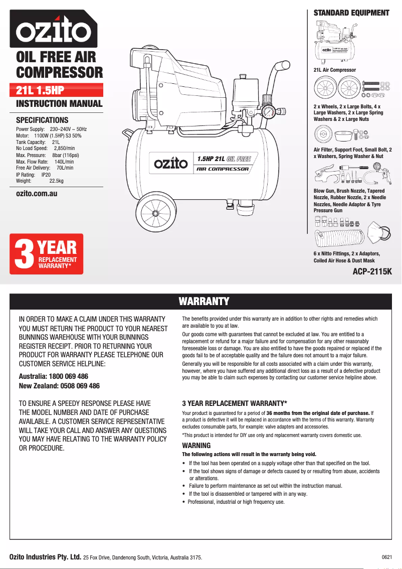 Image de la première page du manuel de l'appareil ACP-2115K