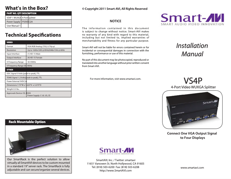 Page n°1 - Manuel utilisateur Smart-AVI VS4PS
