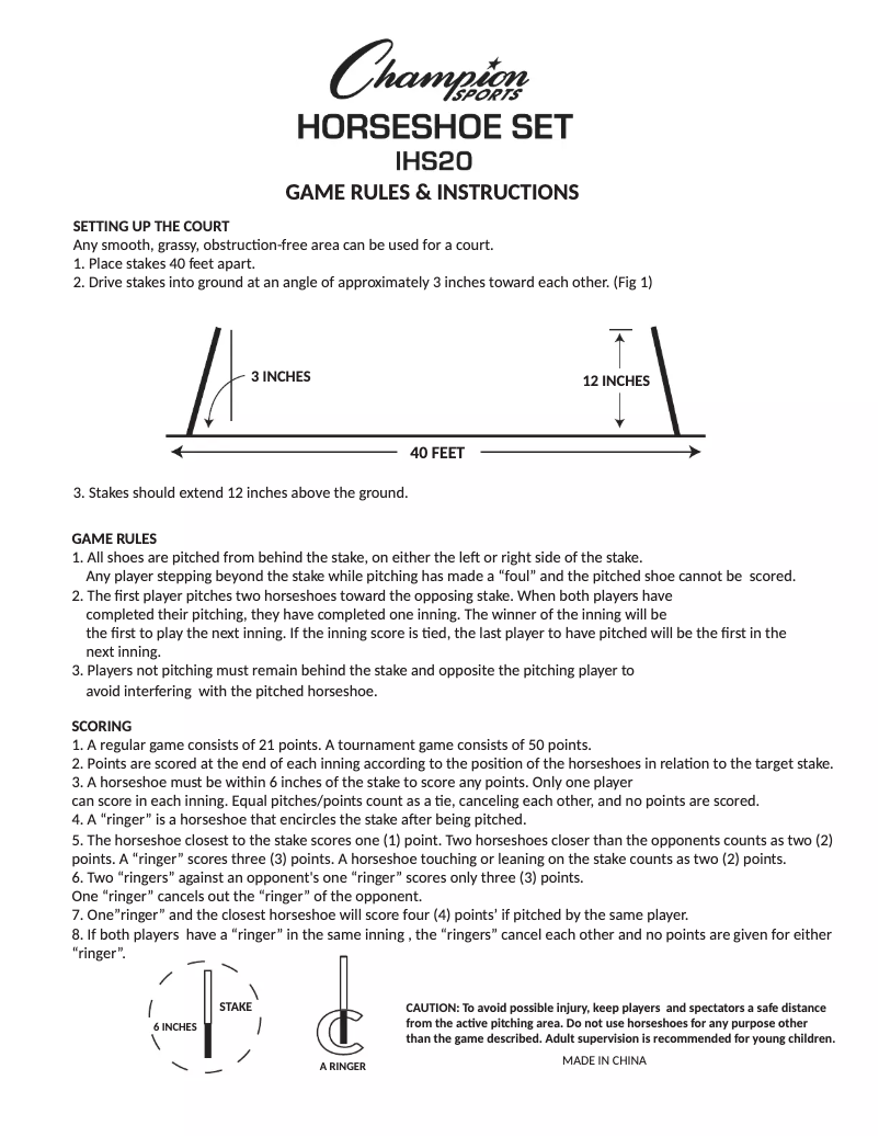 Page 1 de la notice Manuel utilisateur Champion Sports IHS20