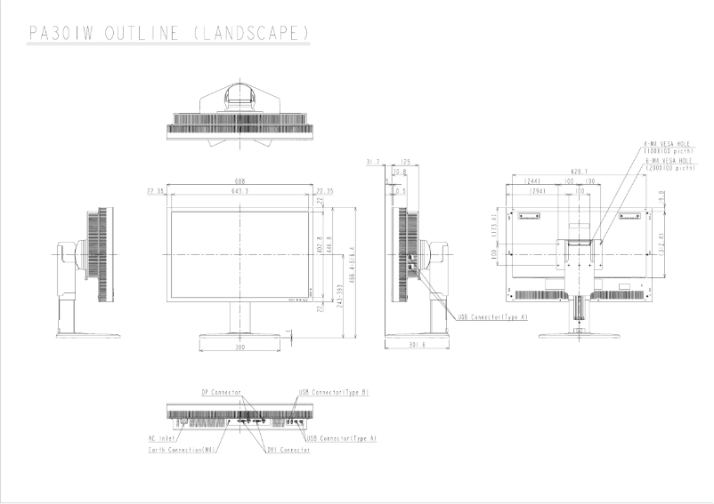 Página 1 del manual Dibujo técnico NEC MultiSync PA301W