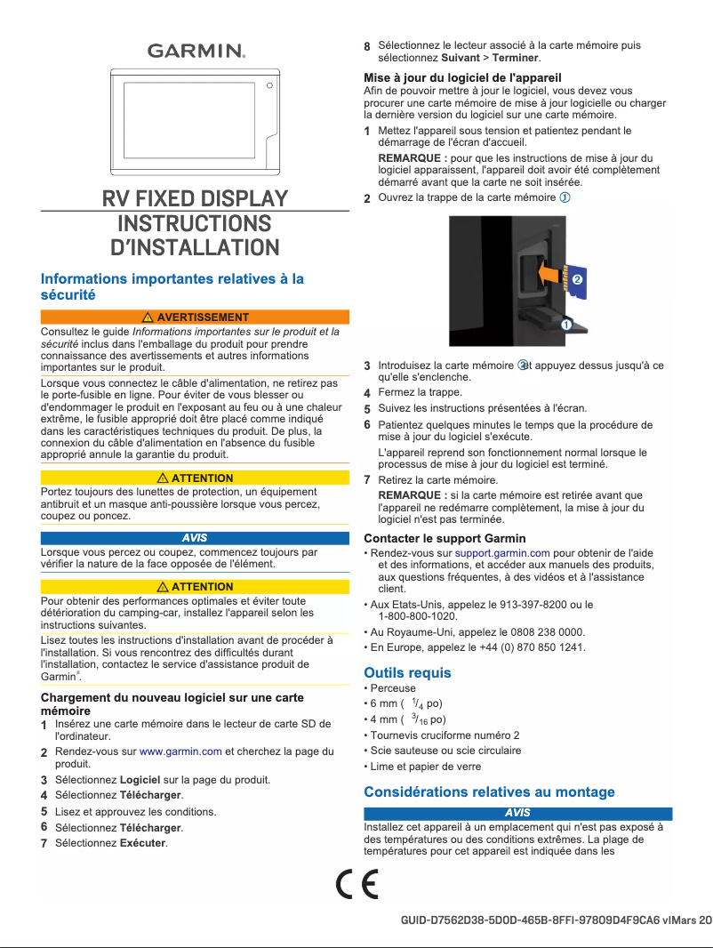 Page 1 de la notice Guide d'installation Garmin RV 9