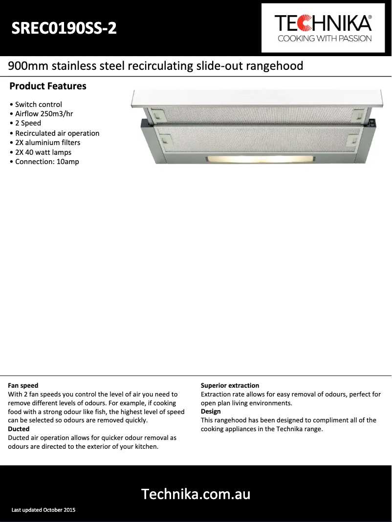 Page 1 de la notice Fiche technique Technika SREC0190SS-2