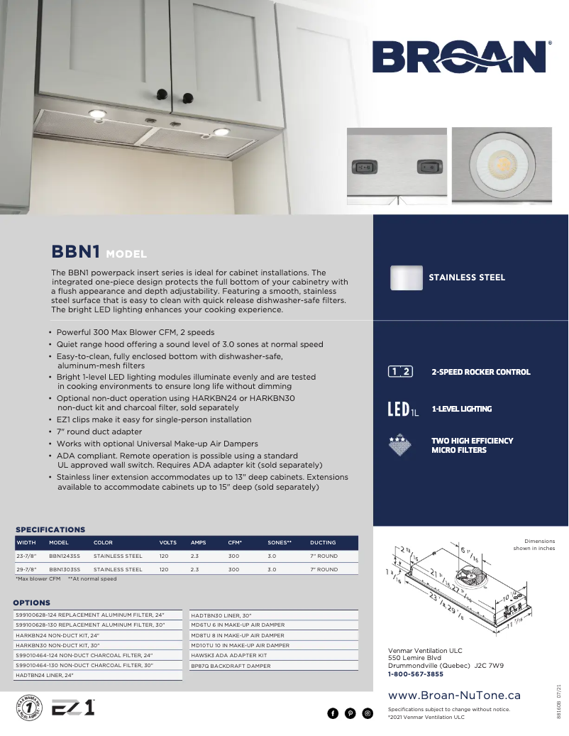 Page 1 de la notice Brochure Broan BBN1303SS