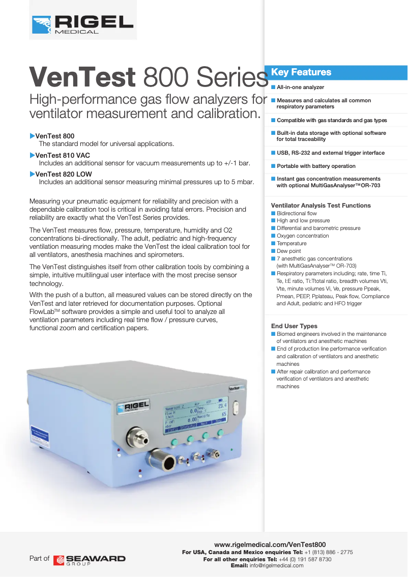 Image de la première page du manuel de l'appareil VenTest 800