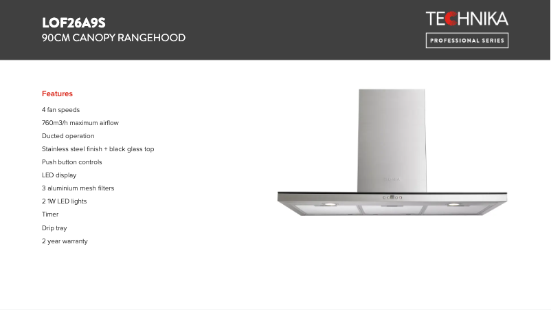 Page 1 de la notice Fiche technique Technika LOF26A9S