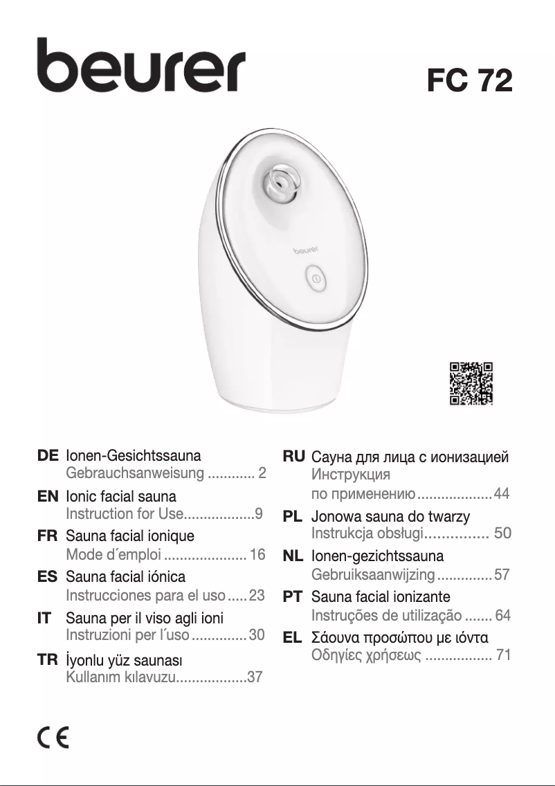 Page 1 de la notice Manuel d'utilisation et d'entretien Beurer FC 72