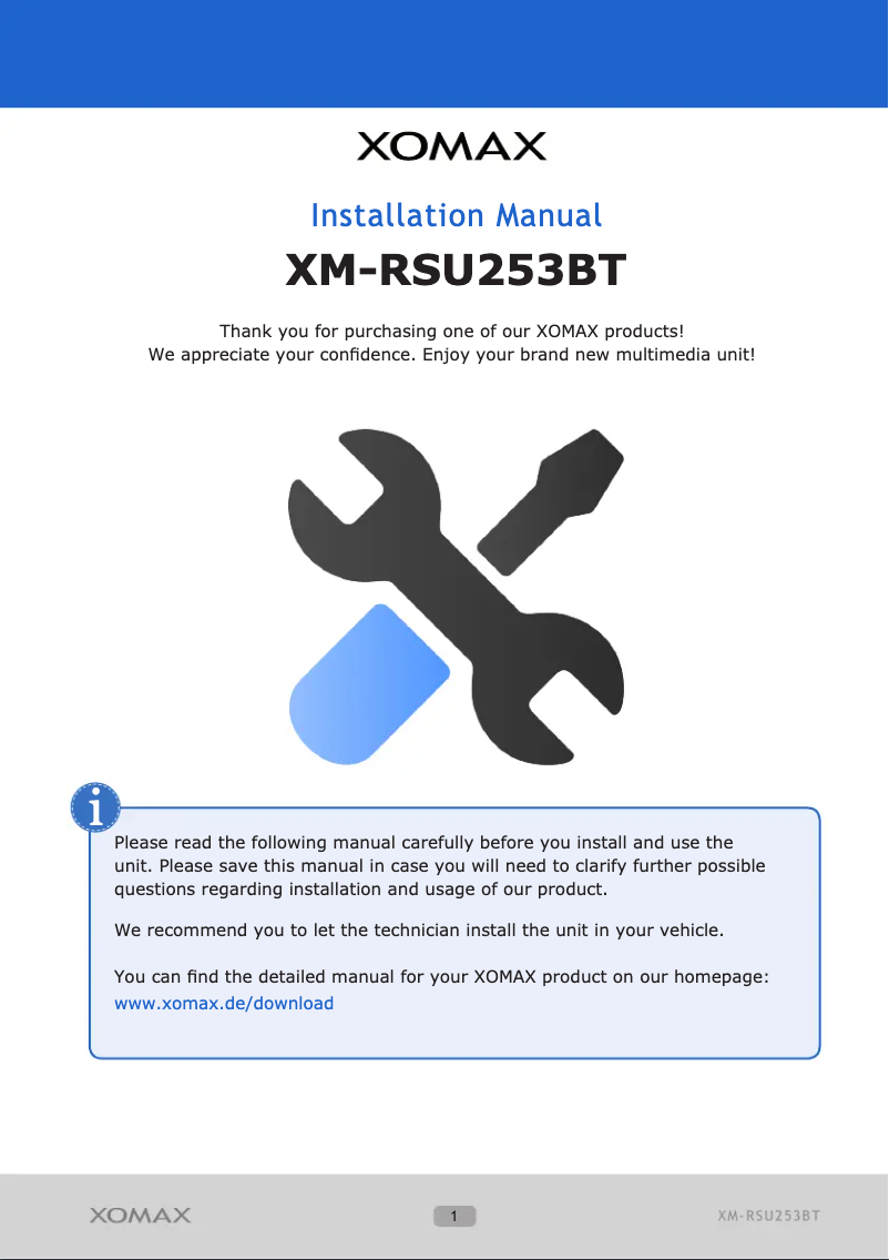 Page 1 de la notice Manuel utilisateur Xomax XM-RSU253BT