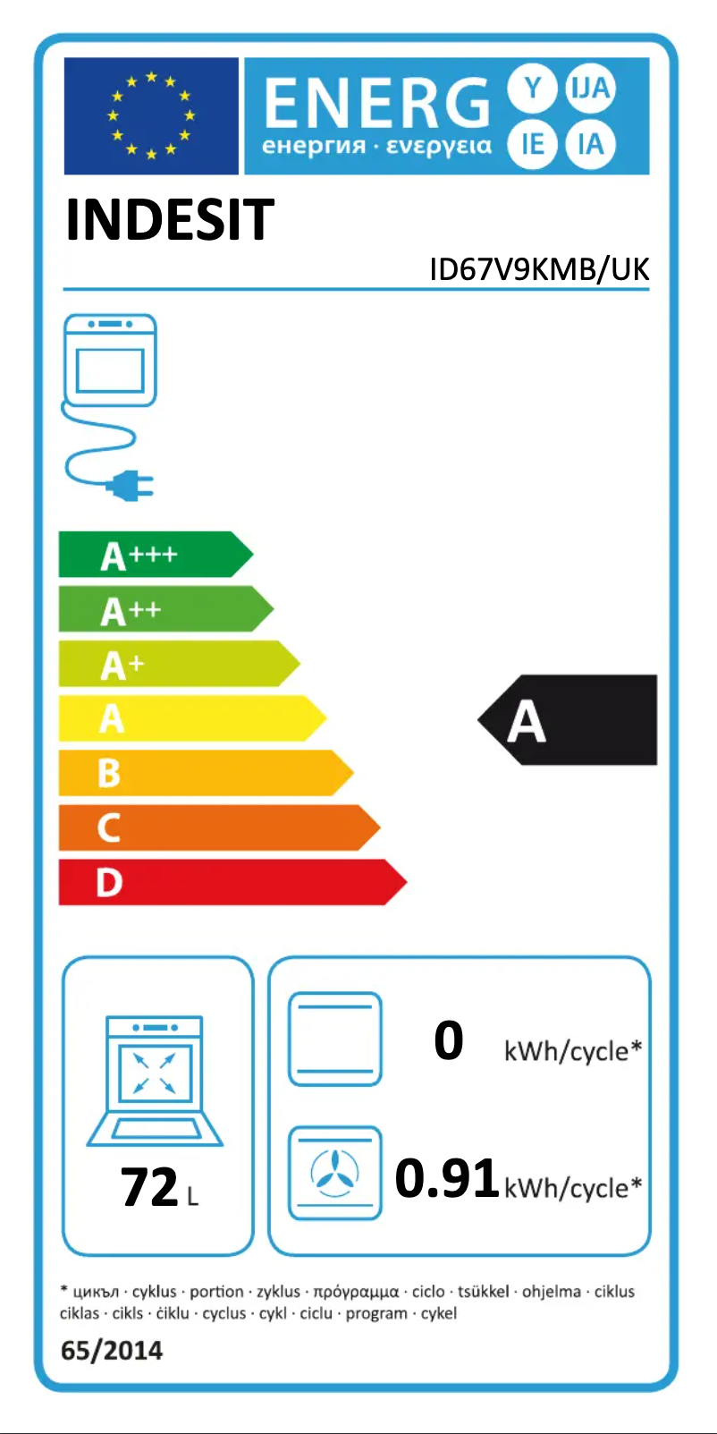 Page n°1 - Label énergétique Indesit ID67V9KMB