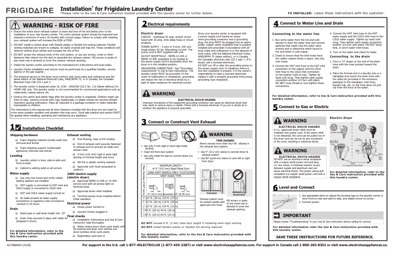 Page n°1 - Guide d'installation Frigidaire FLCE7523AW