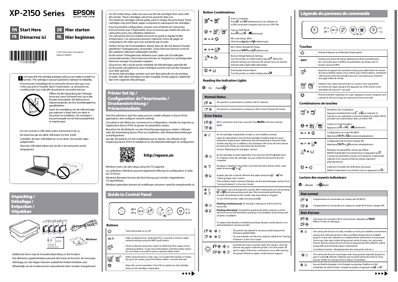 Page 1 de la notice Guide d'installation Epson Expression Home XP-2150