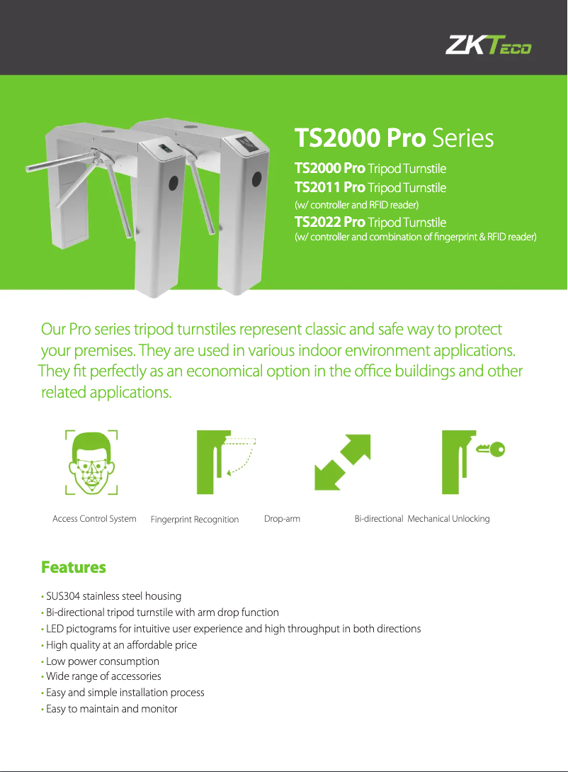 Page n°1 - Fiche technique ZKTeco TS2000 Pro