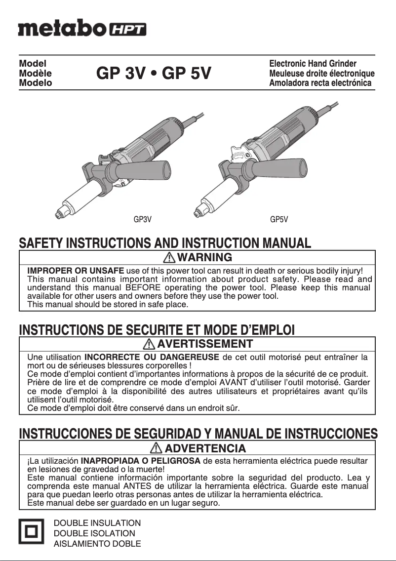 Page 1 de la notice Manuel utilisateur HiKOKI GP3V