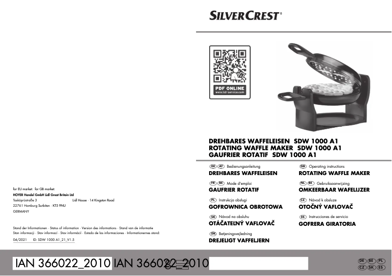 Page n°1 - Manuel utilisateur SilverCrest SDW 1000 A1