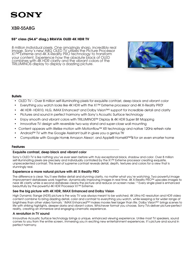 Image de la première page du manuel de l'appareil XBR-55A8G