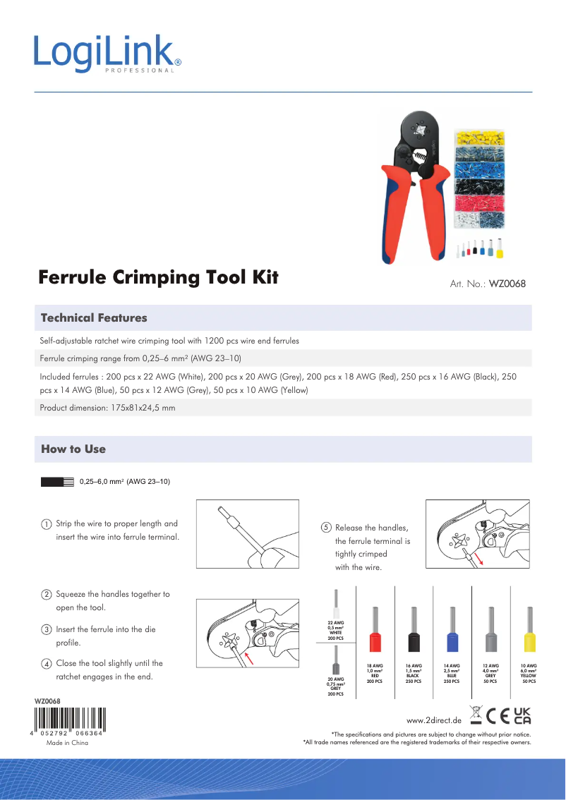 Page 1 de la notice Manuel utilisateur LogiLink WZ0068