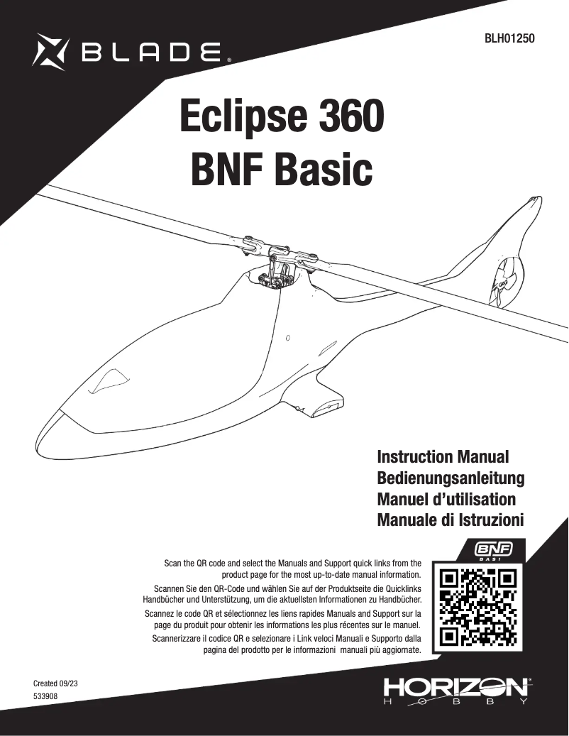 Page 1 de la notice Manuel utilisateur Blade Eclipse 360 BNF Basic