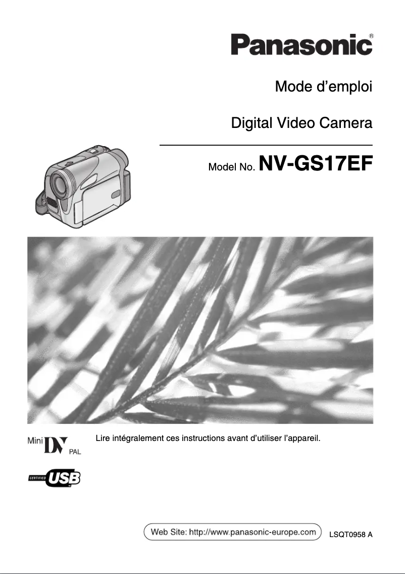 Page 1 de la notice Manuel utilisateur Panasonic NV-GS17