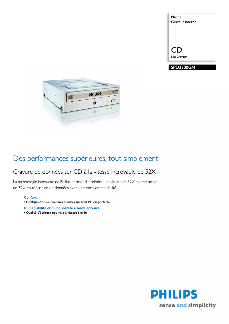 Page 1 de la notice Fiche technique Philips SPD2300GM