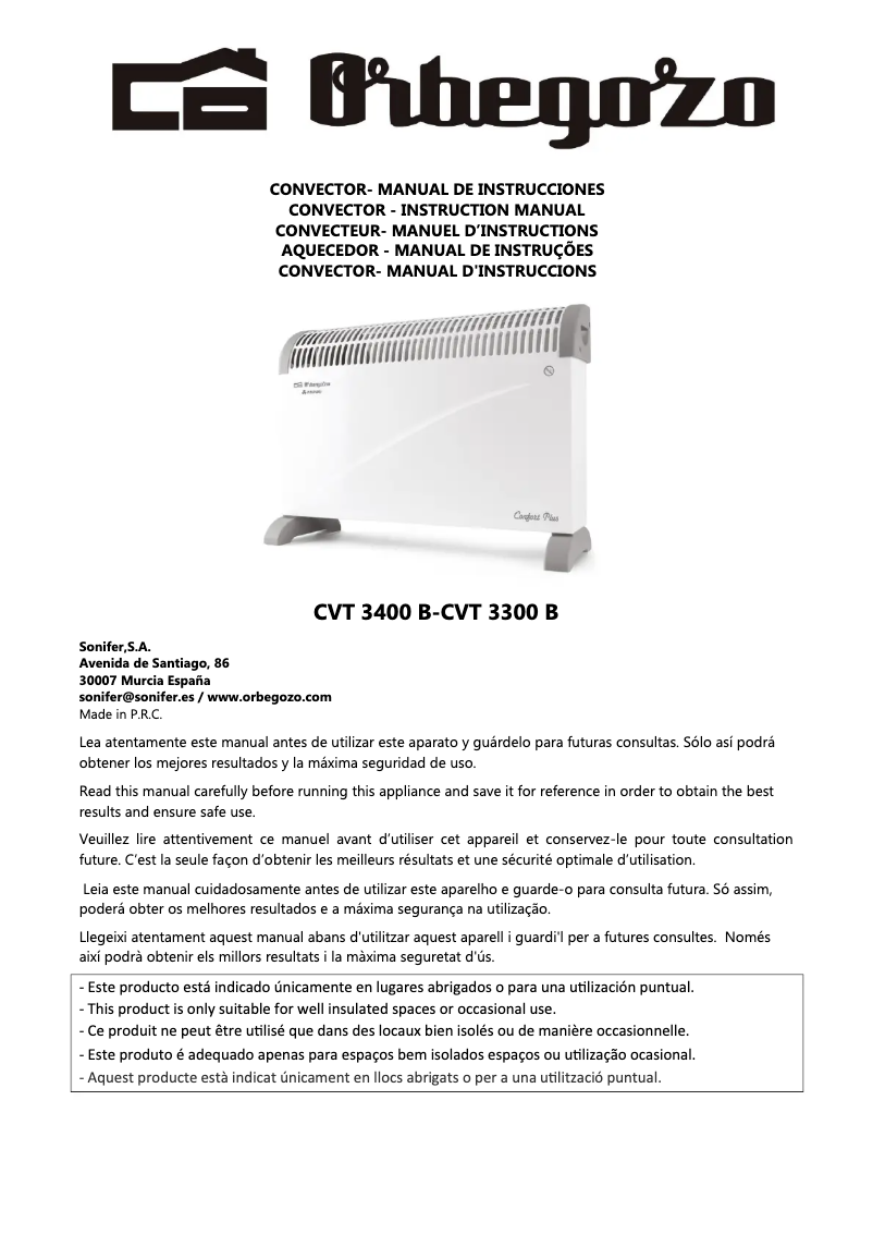 Page 1 de la notice Manuel utilisateur Orbegozo CVT 3400