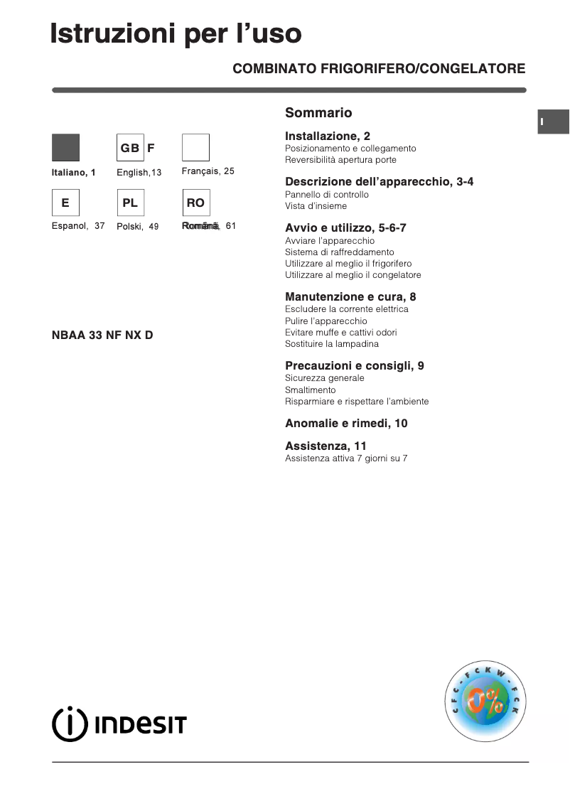 Page n°1 - Manuel utilisateur Indesit NBAA 33 NF NX