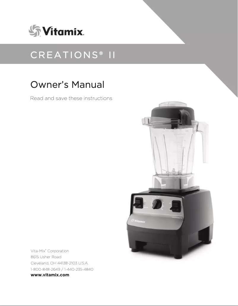 Page n°1 - Manuel utilisateur Vitamix Creations II