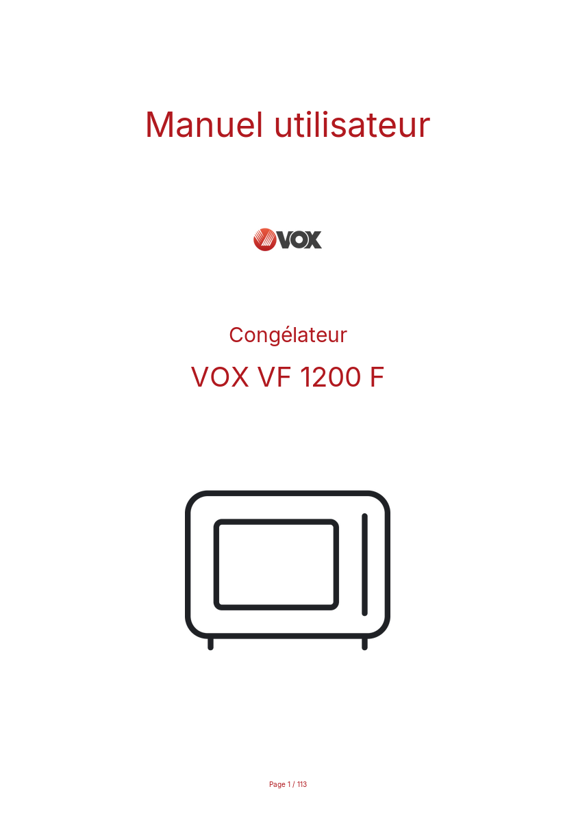 Page n°1 - Manuel utilisateur VOX VF 1200 F