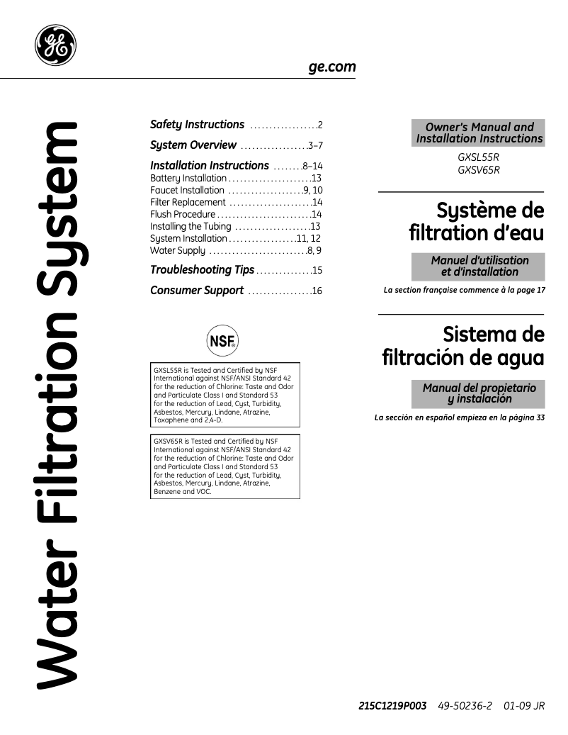 Image de la première page du manuel de l'appareil GXSL55F