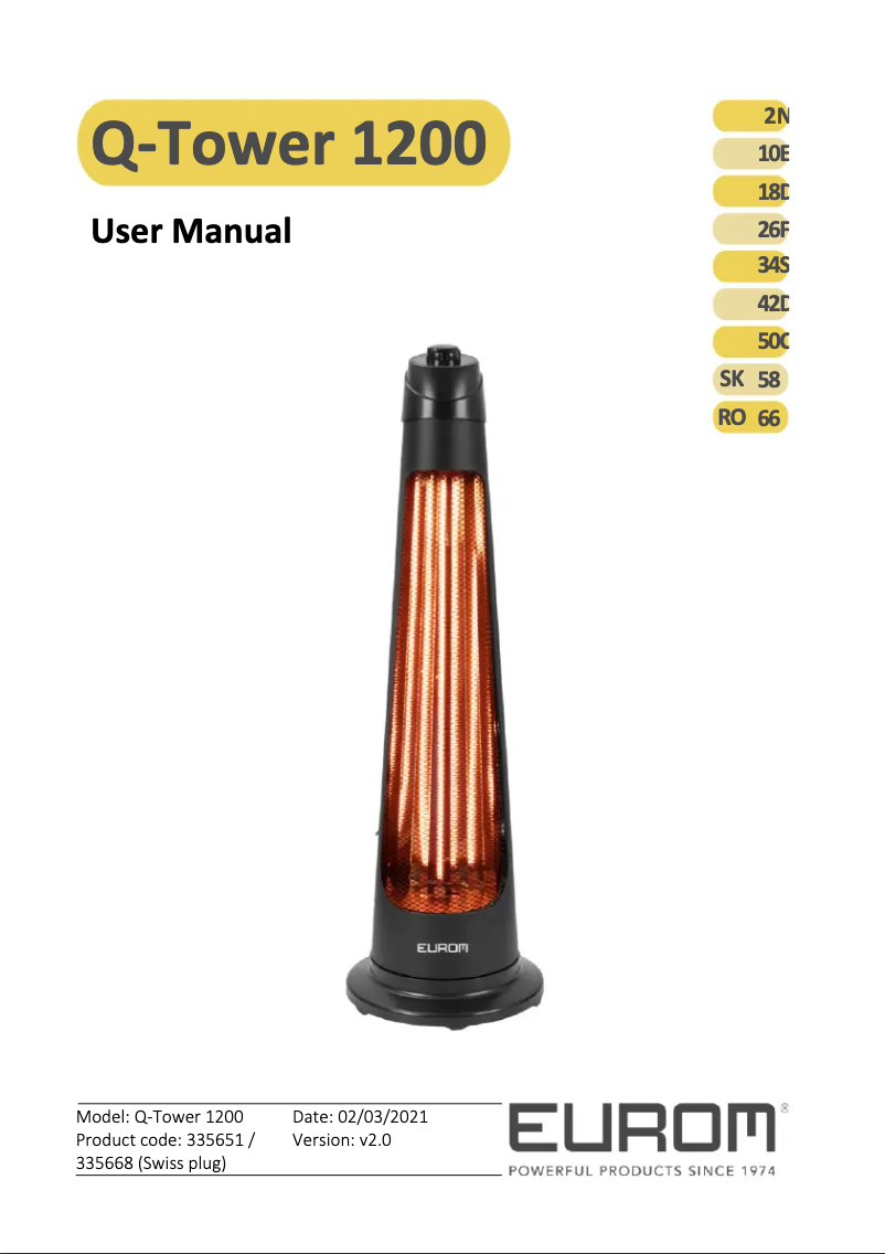 Page n°1 - Manuel utilisateur Eurom Q-Tower 1200