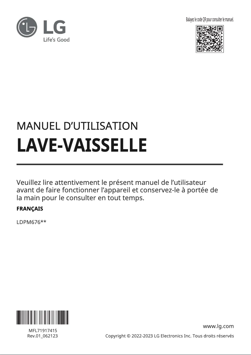 Page 1 de la notice Manuel utilisateur LG LDPM6762D