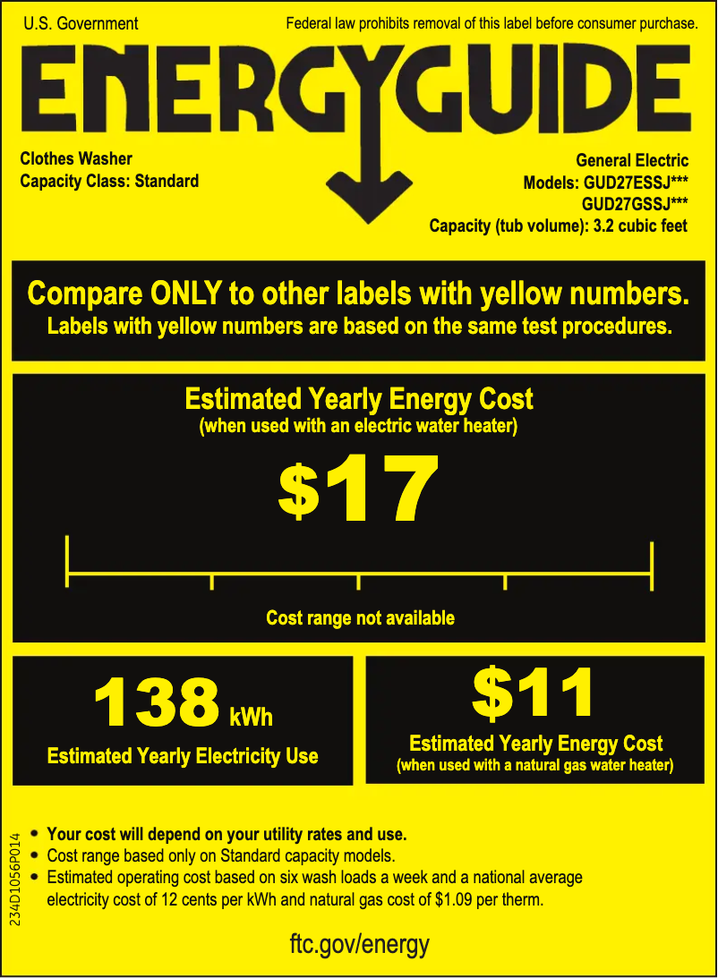 Page 1 de la notice Label énergétique GE Spacemaker GUD27GSSJWW