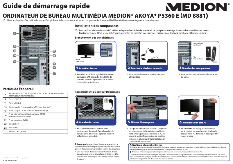 Image de la première page du manuel de l'appareil AKOYA P5360 E MD 8881