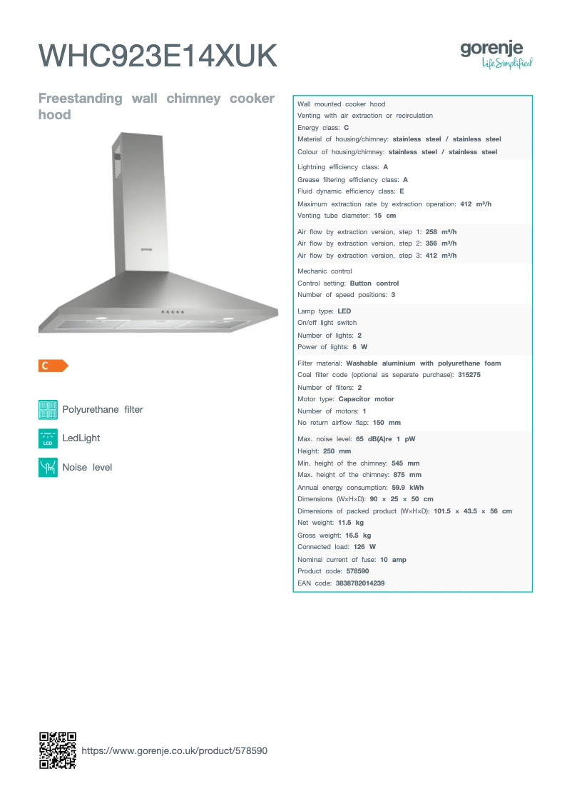 Page n°1 - Fiche technique Gorenje WHC923E14XUK