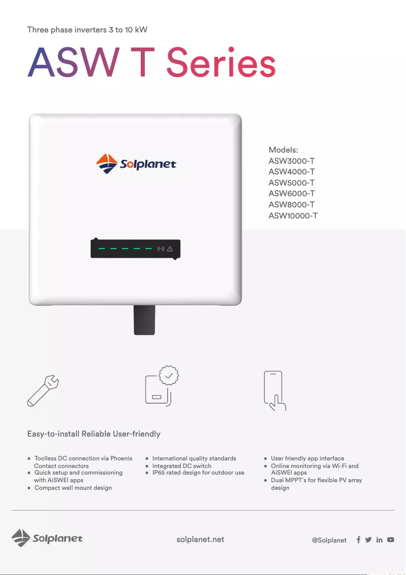 Page 1 de la notice Fiche technique Solplanet ASW4000-T