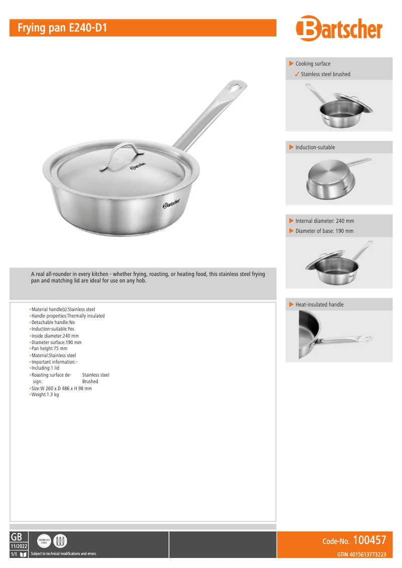 Page n°1 - Fiche technique Bartscher E240-D1