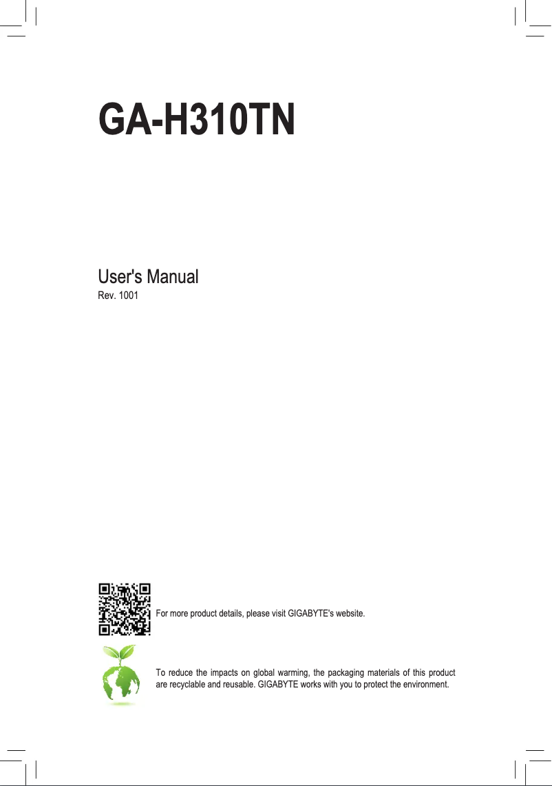 Page 1 de la notice Manuel utilisateur Gigabyte GA-H310TN