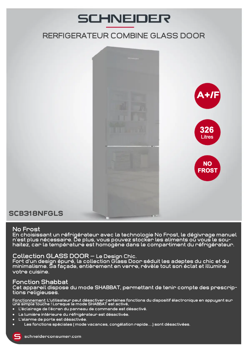 Page 1 de la notice Fiche technique Schneider SCB318NFGLS