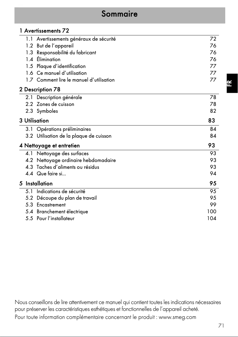 Page 1 de la notice Manuel utilisateur Smeg SE364ETB