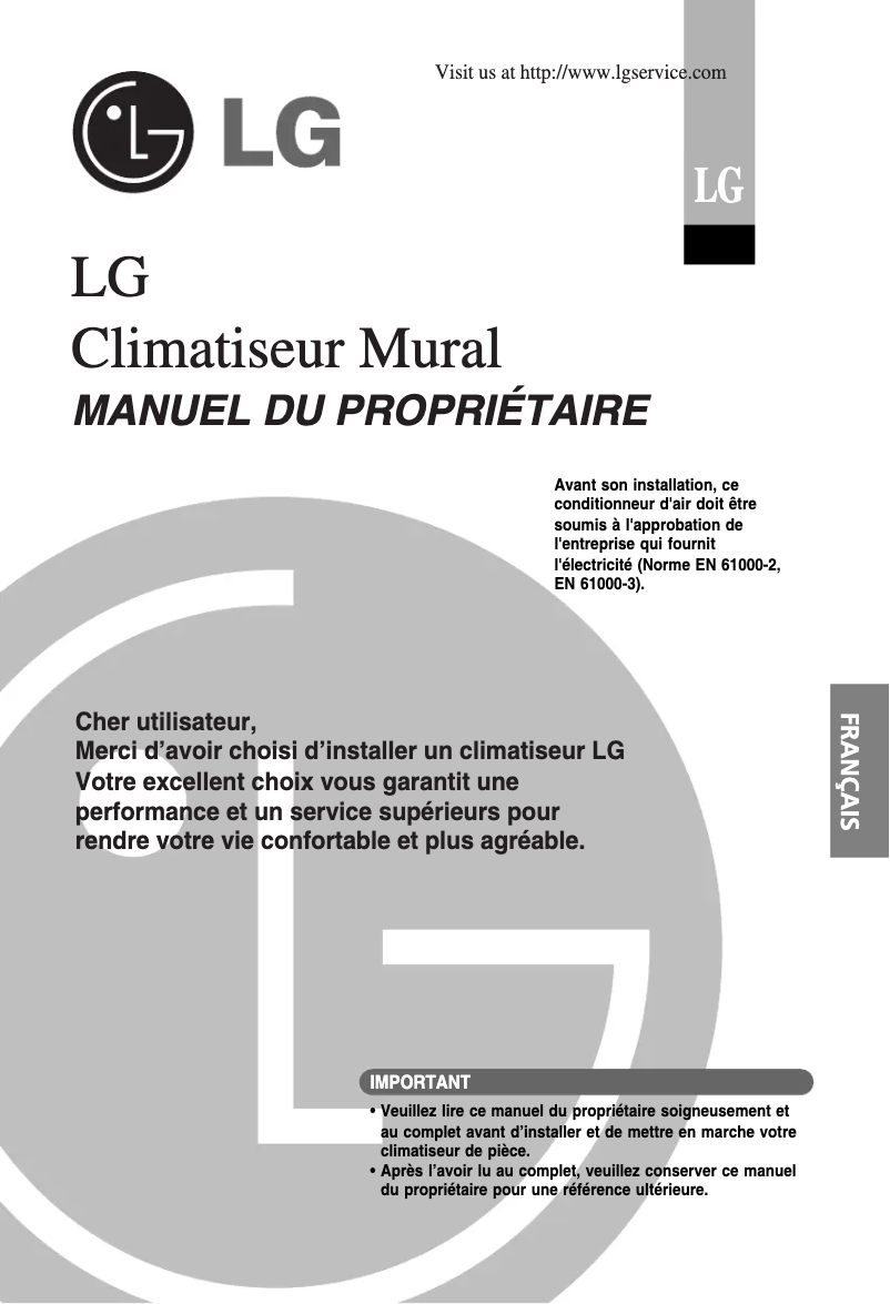 Page 1 de la notice Manuel utilisateur LG AS-H126RKA2