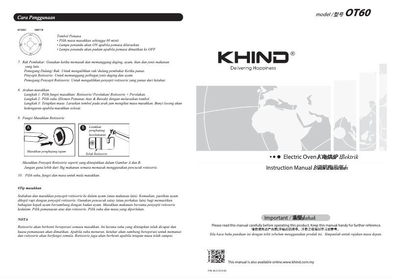 Page n°1 - Manuel utilisateur Khind OT60