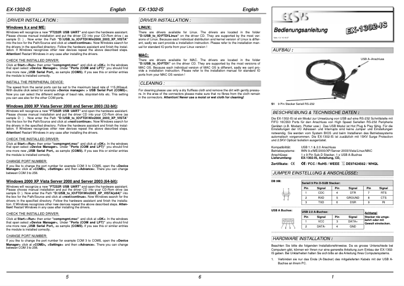 Page 1 de la notice Manuel utilisateur EXSYS EX-1302IS