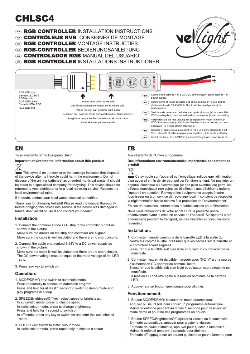 Page 1 de la notice Manuel utilisateur Velleman CHLSC4